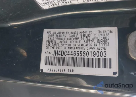 1995 Acura Integra Se z USA, uszkodzony, nr VIN JH4DC4465SS019003